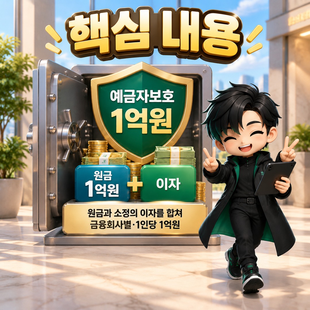 예금자보호 1억원, 원금 1억 넣으면 이자는? 같은 은행 여러 계좌까지 합산됩니다 - 핵심 내용 핵심 내용을 정리한 정보형 이미지