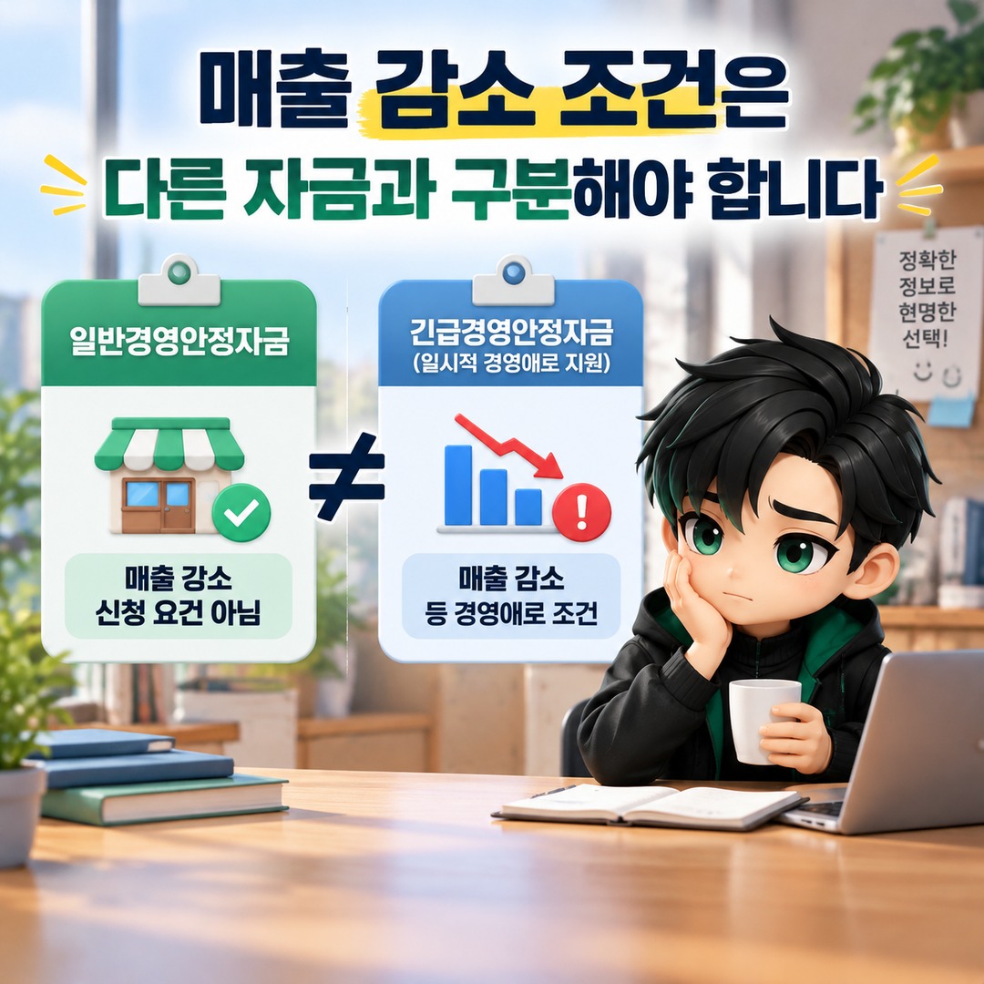 2026년 4분기 소상공인 일반경영안정자금, 매출 감소 없어도 신청 대상이 될 수 있습니다 - 매출 감소 조건은 다른 자금과 구분해야 합니다 핵심 내용을 정리한 정보형 이미지