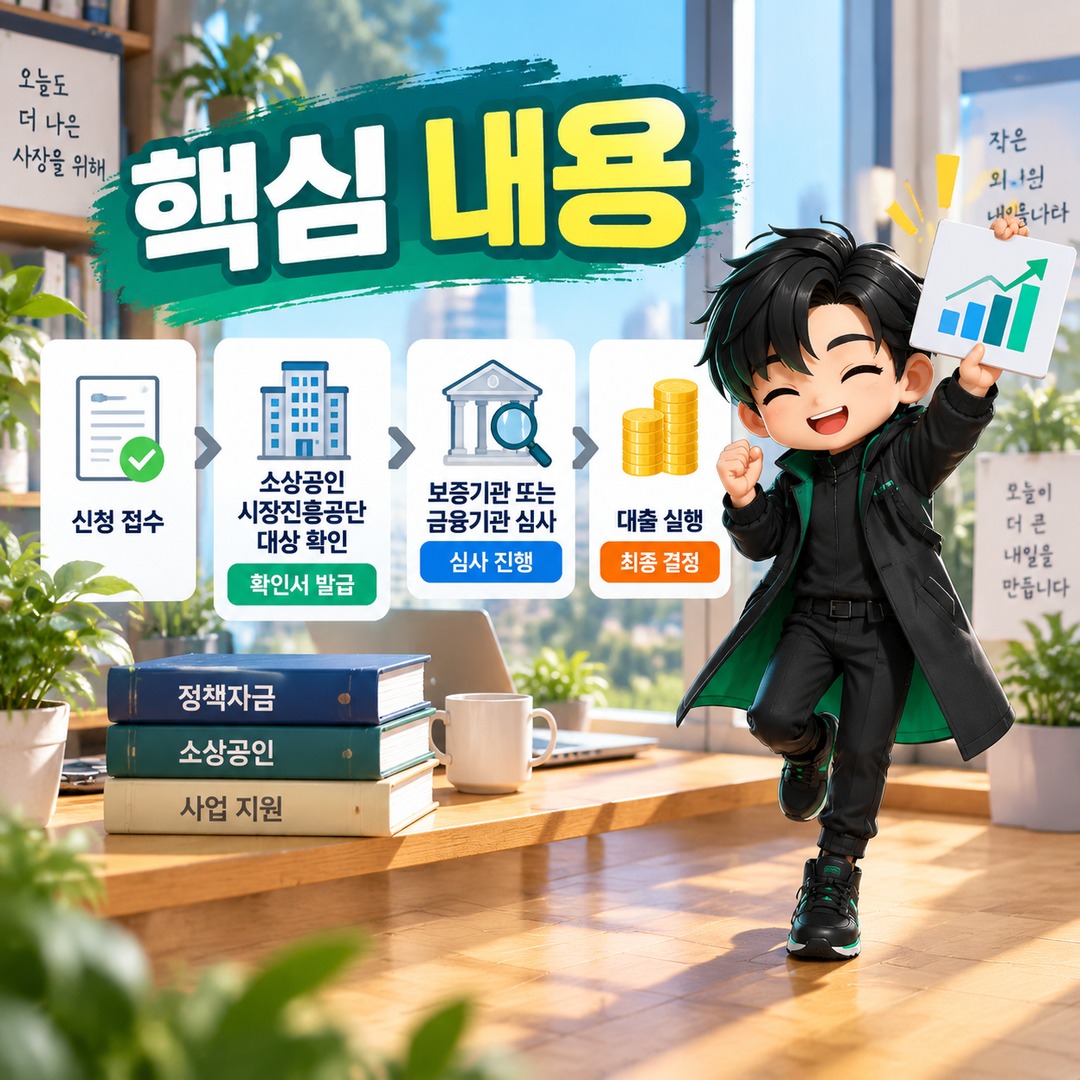 소상공인 정책자금 확인서 받으면 대출 확정일까? 일반경영안정자금은 은행 심사가 남습니다 - 핵심 내용 핵심 내용을 정리한 정보형 이미지