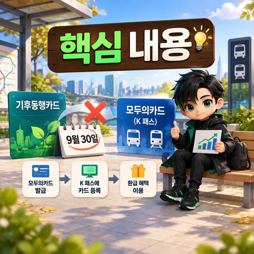 기후동행카드 9월 30일 끝나도 자동 전환 아니다, 10월부터 필요한 등록 절차 - 핵심 내용 핵심 내용을 정리한 정보형 이미지