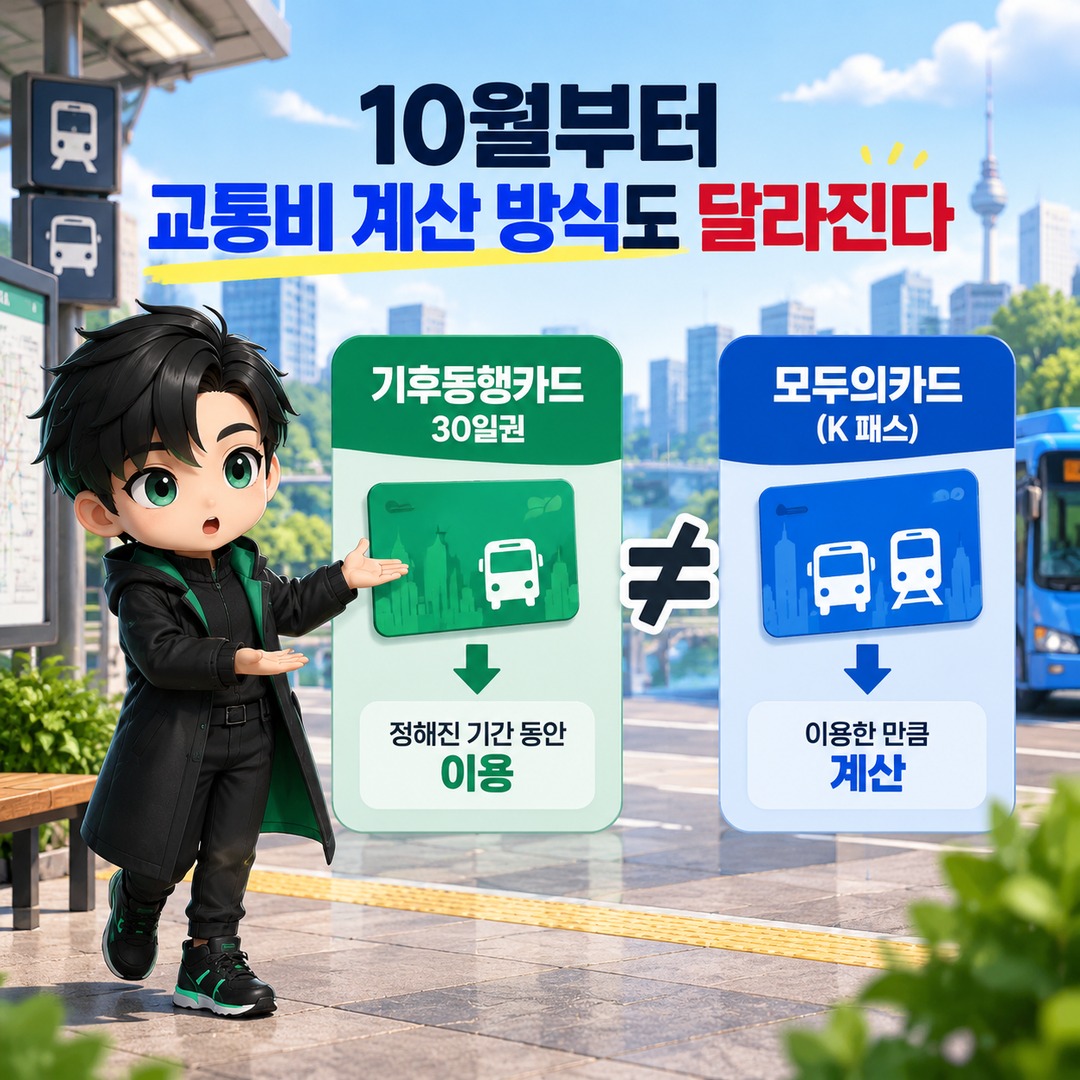 기후동행카드 9월 30일 끝나도 자동 전환 아니다, 10월부터 필요한 등록 절차 - 10월부터 교통비 계산 방식도 달라진다 핵심 내용을 정리한 정보형 이미지
