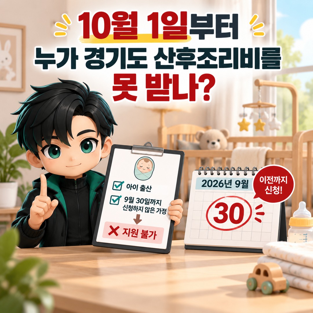 경기도 산후조리비 50만원, 9월 30일 신청이 마지막…10월 1일부터 달라지는 기준 - 10월 1일부터 누가 경기도 산후조리비를 못 받나 핵심 내용을 정리한 정보형 이미지