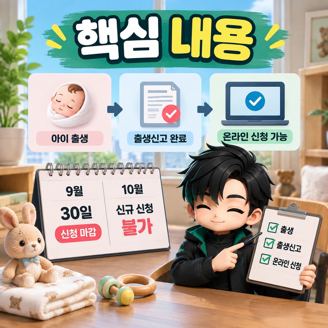 경기도 산후조리비 10월 출산 예정이면 9월 30일 사전신청 가능할까? 출생신고 전에는 불가 - 핵심 내용 핵심 내용을 정리한 정보형 이미지