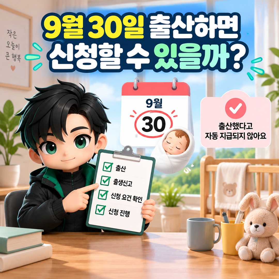경기도 산후조리비 10월 출산 예정이면 9월 30일 사전신청 가능할까? 출생신고 전에는 불가 - 9월 30일 출산하면 신청할 수 있을까? 핵심 내용을 정리한 정보형 이미지