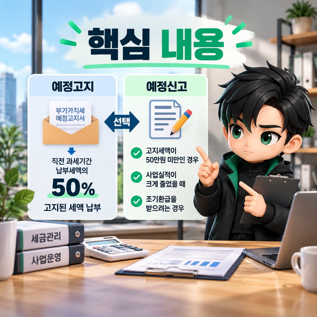 개인사업자 2026년 10월 부가세, 일반과세자는 직접 신고보다 예정고지서부터 확인 - 핵심 내용 핵심 내용을 정리한 정보형 이미지