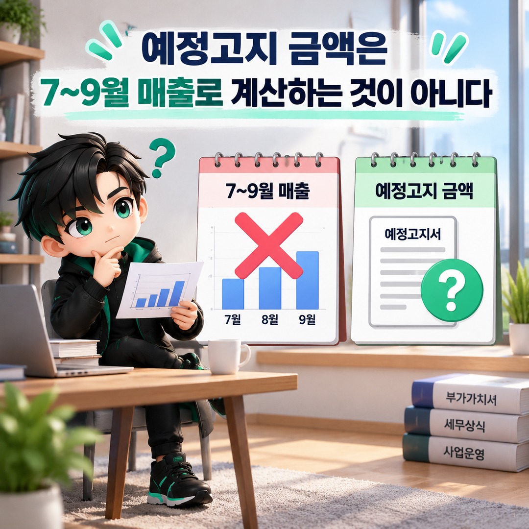 개인사업자 2026년 10월 부가세, 일반과세자는 직접 신고보다 예정고지서부터 확인 - 예정고지 금액은 7~9월 매출로 계산하는 것이 아니다 핵심 내용을 정리한 정보형 이미지