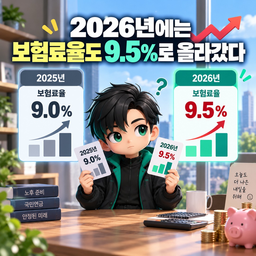 2026년 국민연금 기준소득월액이 바뀌면 내 보험료도 오를까? 7월 변경 대상부터 확인 - 2026년에는 보험료율도 9.5%로 올라갔다 핵심 내용을 정리한 정보형 이미지