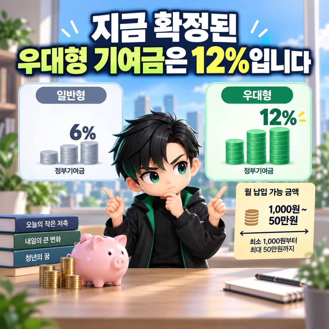 청년미래적금 우대형 12%→15%, 지방 중소기업은 25%? 2026 가입자도 소급될까 - 지금 확정된 우대형 기여금은 12%입니다 핵심 내용을 정리한 정보형 이미지