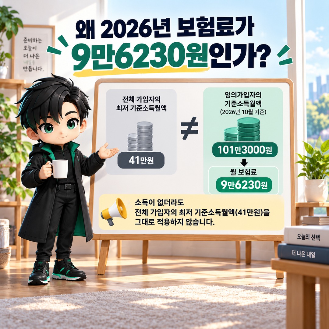 소득 없는 전업주부·50대 국민연금 임의가입, 2026년 월 9만6230원부터 - 왜 2026년 보험료가 9만6230원인가 핵심 내용을 정리한 정보형 이미지