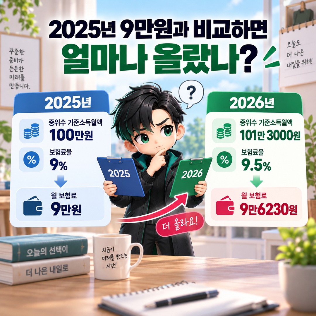 소득 없는 전업주부·50대 국민연금 임의가입, 2026년 월 9만6230원부터 - 2025년 9만원과 비교하면 얼마나 올랐나 핵심 내용을 정리한 정보형 이미지