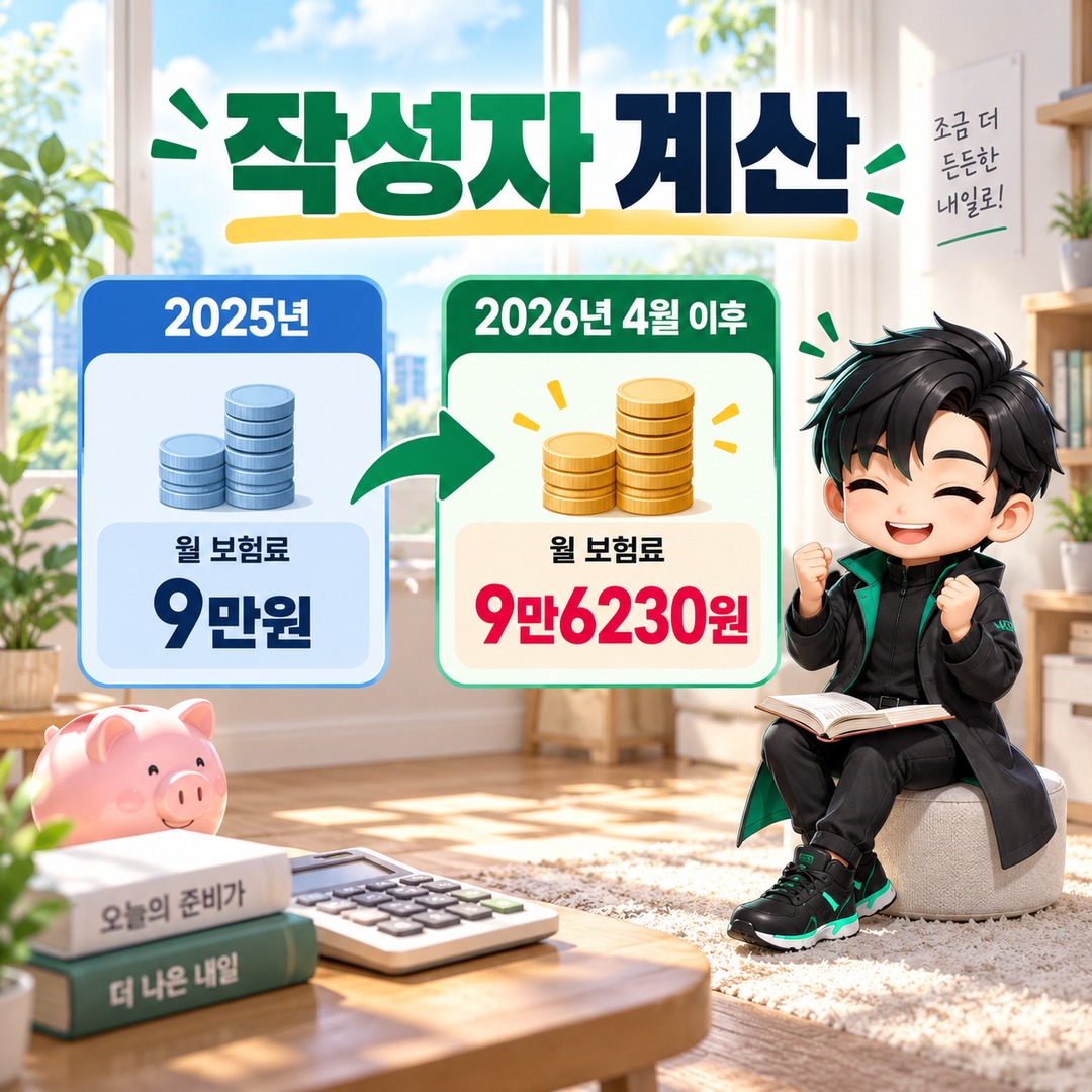 소득 없는 전업주부·50대 국민연금 임의가입, 2026년 월 9만6230원부터 - 작성자 계산 핵심 내용을 정리한 정보형 이미지