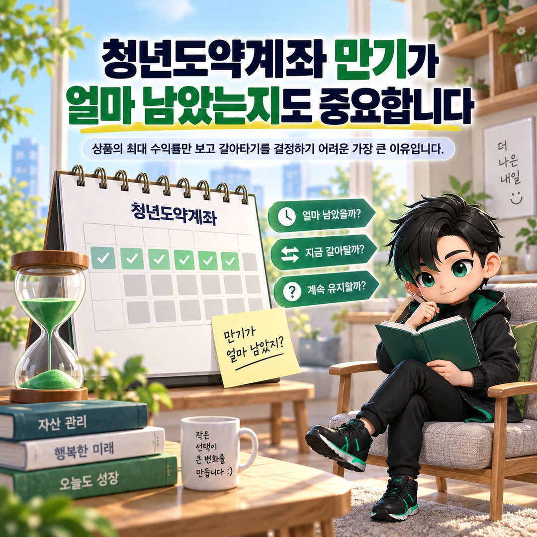 청년도약계좌 가입 중이면 청년미래적금 2차로 갈아타는 게 유리할까 - 청년도약계좌 만기가 얼마 남았는지도 중요합니다 핵심 내용을 정리한 정보형 이미지