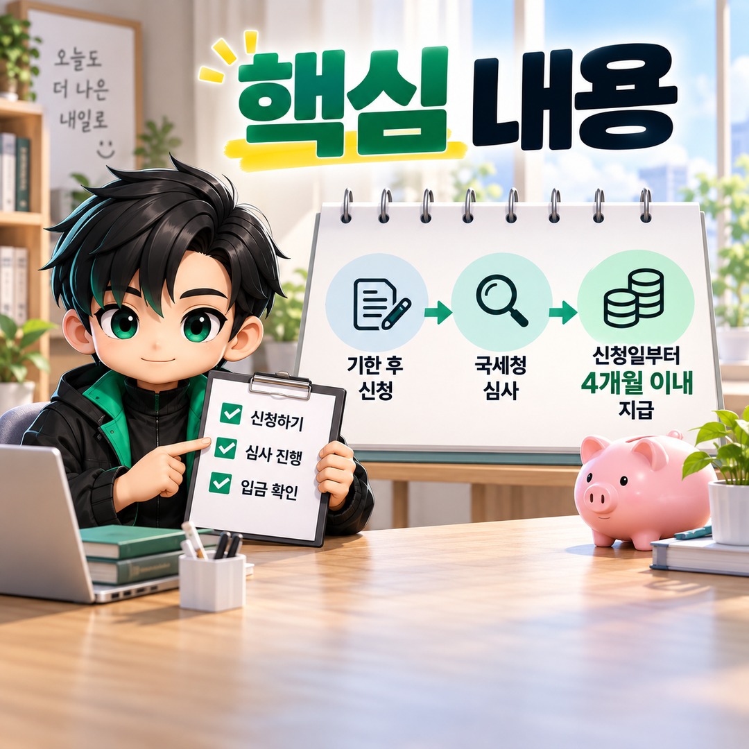 2026 근로장려금 기한 후 신청하면 언제 입금될까? 신청일부터 4개월 이내 지급 - 핵심 내용 핵심 내용을 정리한 정보형 이미지