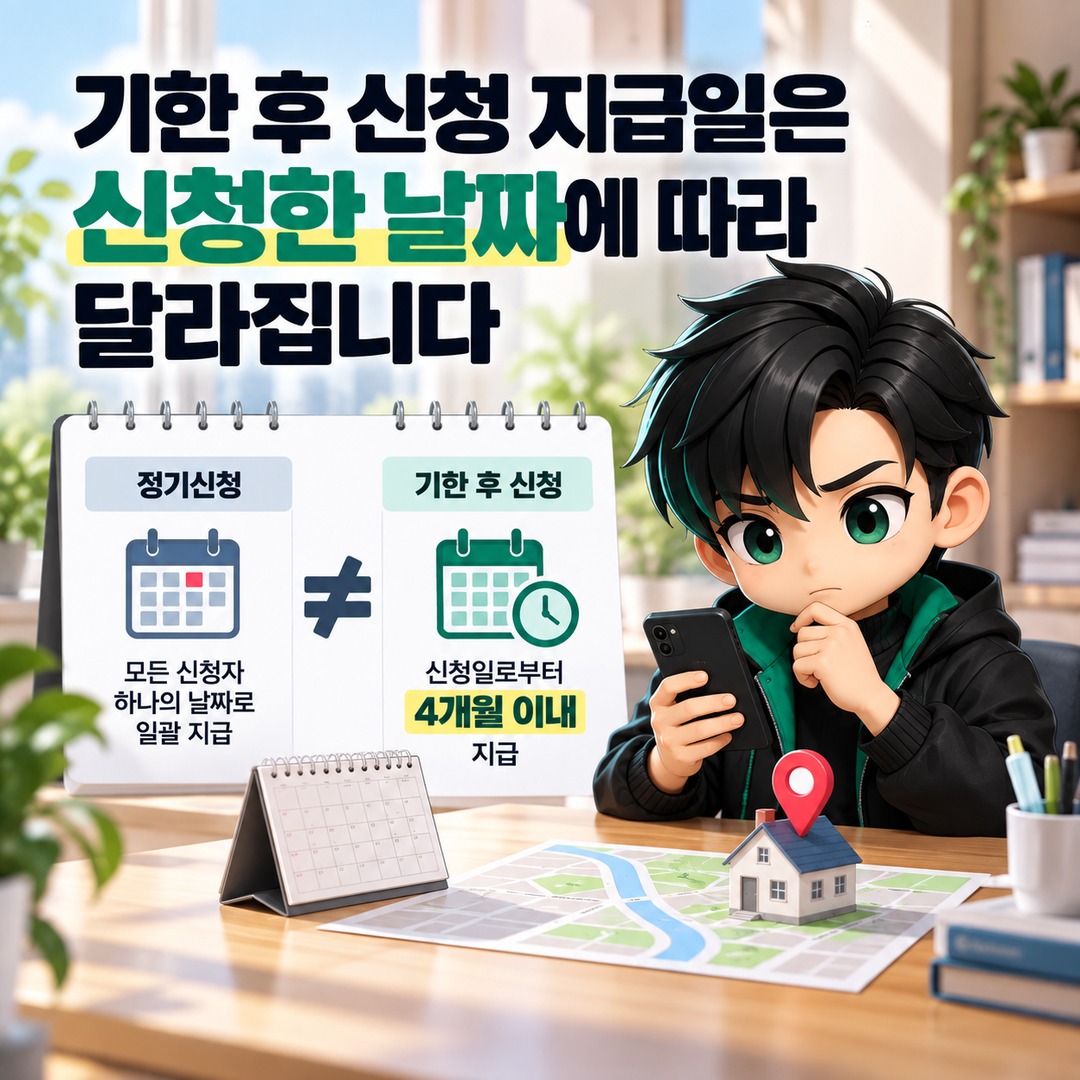 2026 근로장려금 기한 후 신청하면 언제 입금될까? 신청일부터 4개월 이내 지급 - 기한 후 신청 지급일은 신청한 날짜에 따라 달라집니다 핵심 내용을 정리한 정보형 이미지