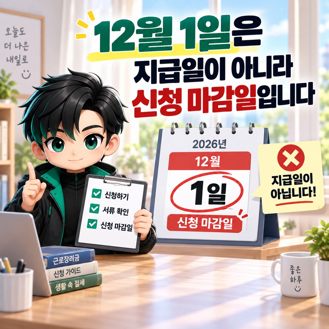2026 근로장려금 기한 후 신청하면 언제 입금될까? 신청일부터 4개월 이내 지급 - 12월 1일은 지급일이 아니라 신청 마감일입니다 핵심 내용을 정리한 정보형 이미지