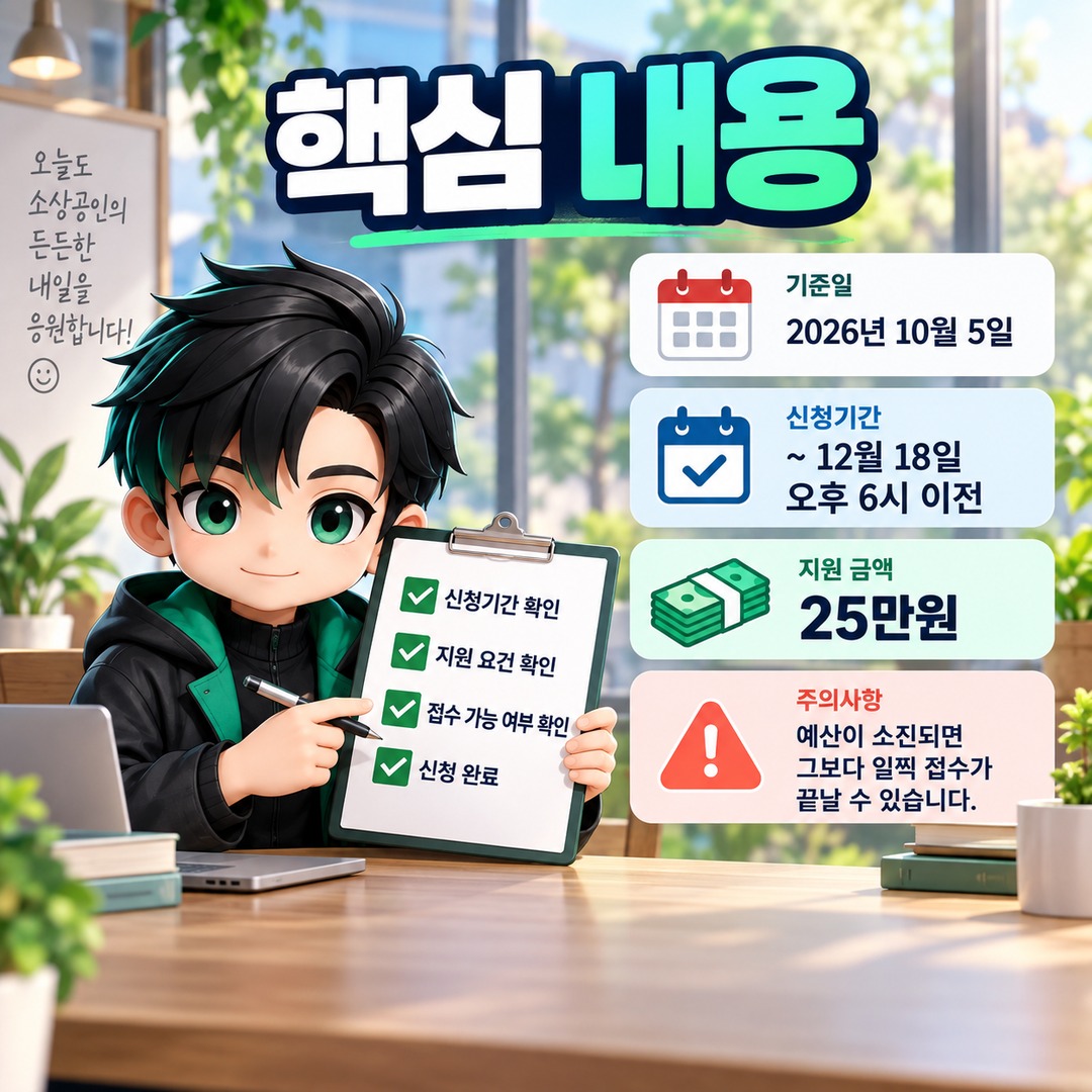 소상공인 경영안정 바우처 25만원, 10월에도 신청 가능한 조건과 확인 순서 - 핵심 내용 핵심 내용을 정리한 정보형 이미지