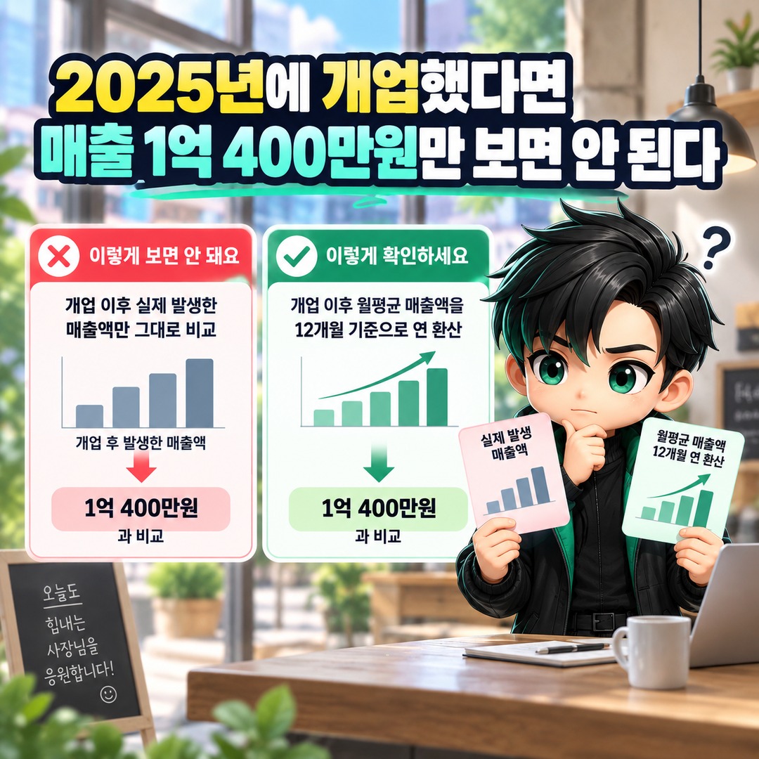 소상공인 경영안정 바우처 25만원, 10월에도 신청 가능한 조건과 확인 순서 - 2025년에 개업했다면 매출 1억 400만원만 보면 안 된다 핵심 내용을 정리한 정보형 이미지