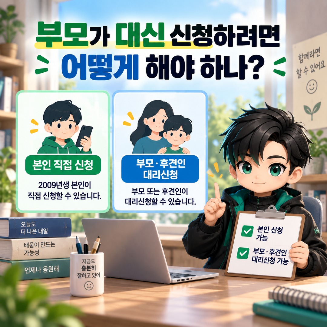 2009년생 국민연금 첫 보험료 지원, 소득 없어도 신청 가능하고 부모도 대신 신청할 수 있다 - 부모가 대신 신청하려면 어떻게 해야 하나 핵심 내용을 정리한 정보형 이미지