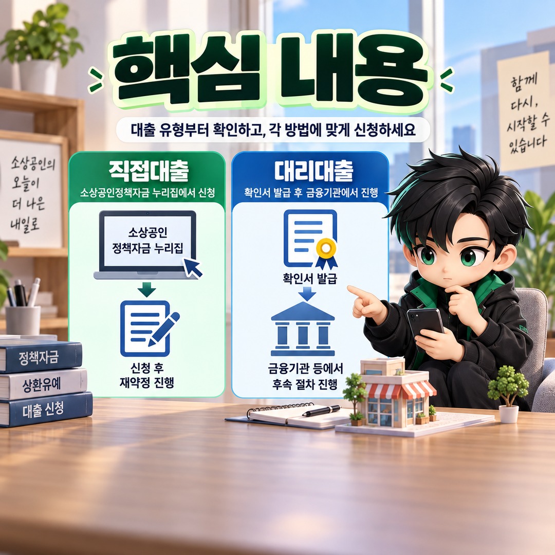 홈플러스 피해 소상공인 상환유예, 직접대출·대리대출 신청 방법이 다릅니다 - 핵심 내용 핵심 내용을 정리한 정보형 이미지