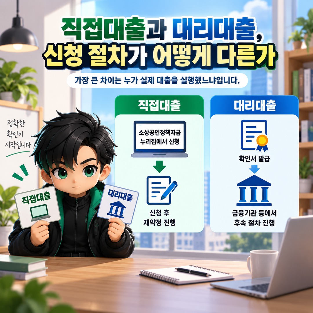 홈플러스 피해 소상공인 상환유예, 직접대출·대리대출 신청 방법이 다릅니다 - 직접대출과 대리대출, 신청 절차가 어떻게 다른가 핵심 내용을 정리한 정보형 이미지