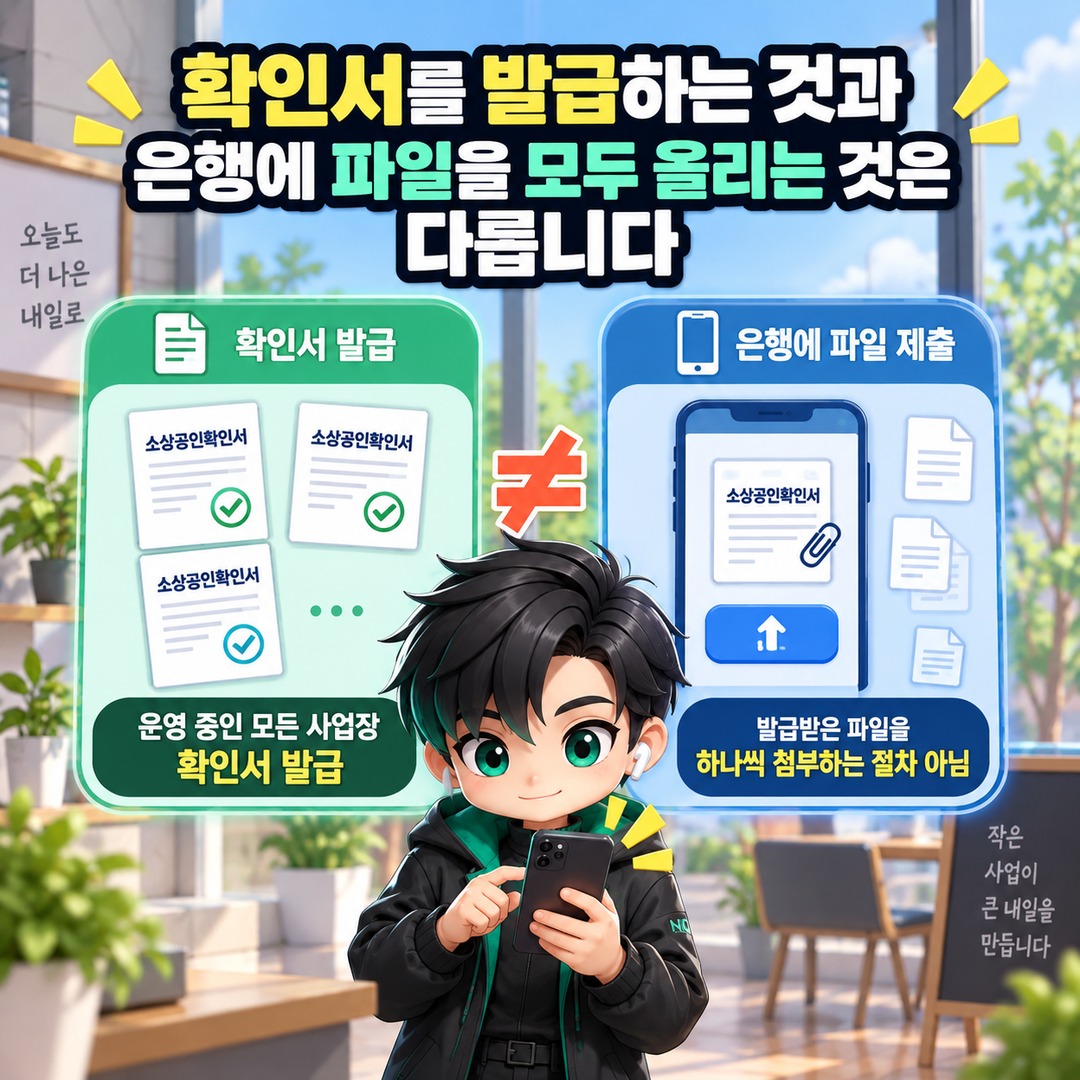 청년미래적금 소상공인, 사업장이 여러 개면 확인서도 모두 발급해야 합니다 - 확인서를 발급하는 것과 은행에 파일을 모두 올리는 것은 다릅니다 핵심 내용을 정리한 정보형 이미지