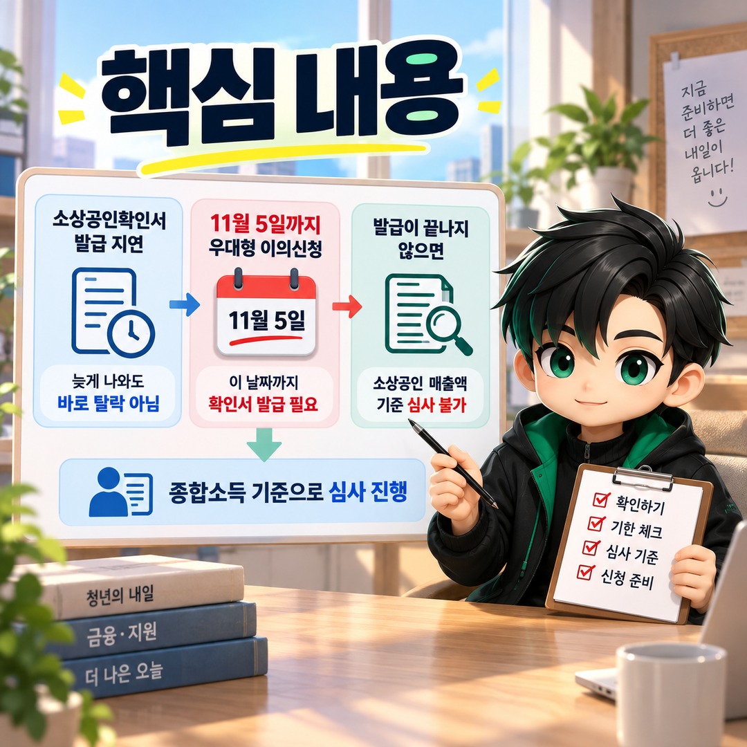 청년미래적금 소상공인확인서 늦게 나오면 탈락? 11월 5일까지가 중요한 이유 - 핵심 내용 핵심 내용을 정리한 정보형 이미지