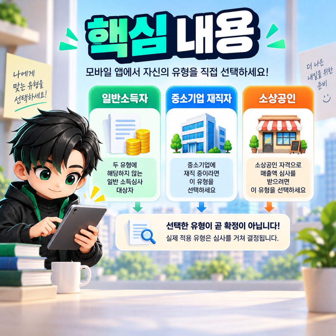 청년미래적금 신청 유형, 일반소득자·중소기업 재직자·소상공인 중 무엇을 선택할까 - 핵심 내용 핵심 내용을 정리한 정보형 이미지