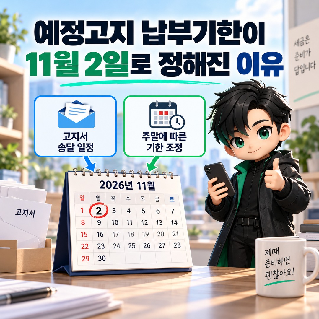 2026년 10월 부가세 예정고지 11월 2일까지, 10월 26일 신고와 다른 대상·납부 방법 - 예정고지 납부기한이 11월 2일로 정해진 이유 핵심 내용을 정리한 정보형 이미지