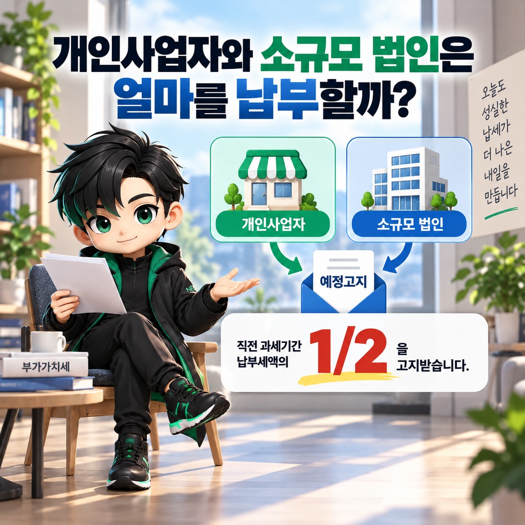2026년 10월 부가세 예정고지 11월 2일까지, 10월 26일 신고와 다른 대상·납부 방법 - 개인사업자와 소규모 법인은 얼마를 납부할까? 핵심 내용을 정리한 정보형 이미지