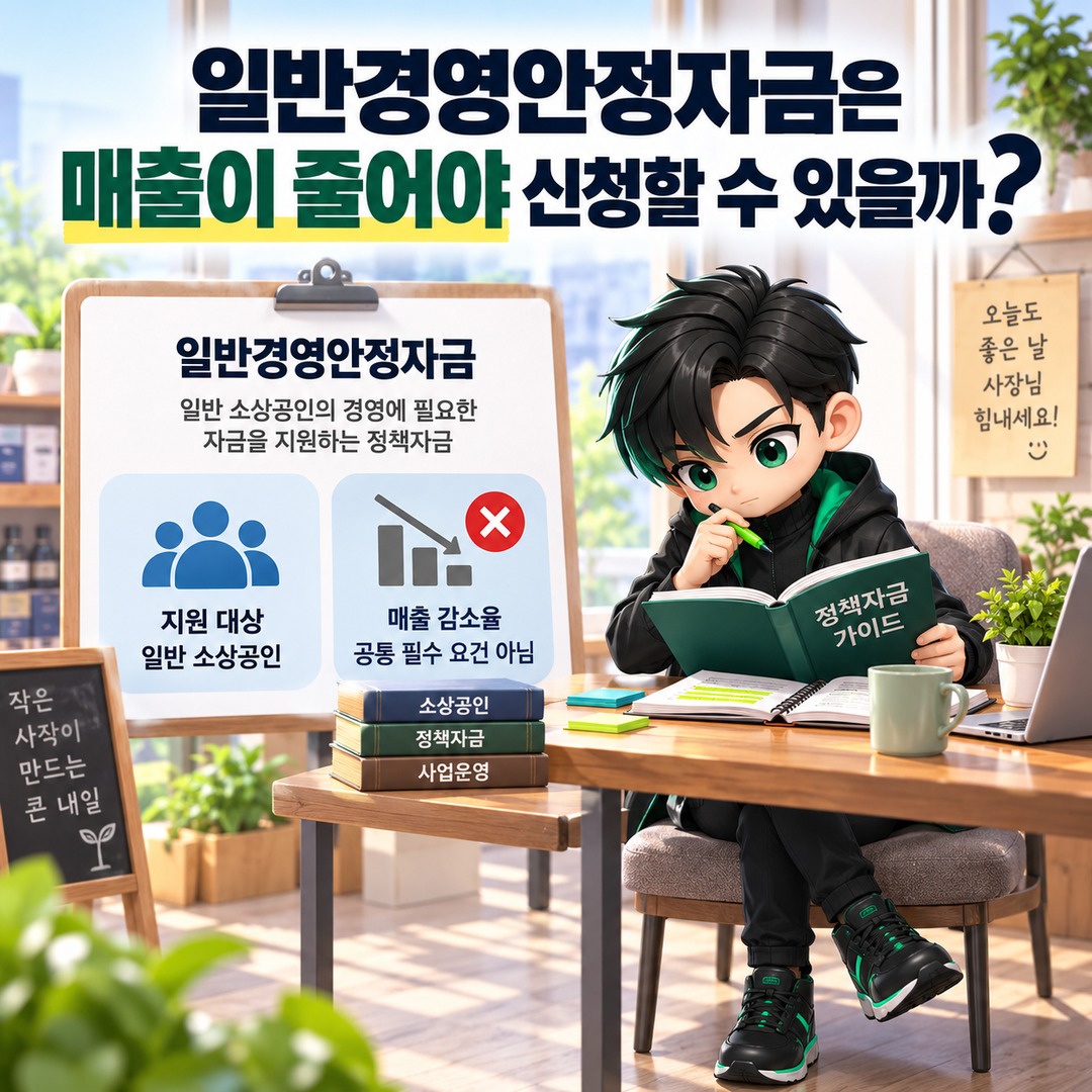 2026년 10월 소상공인 일반경영안정자금, 매출 감소 없이 신청할 때 확인할 조건 - 일반경영안정자금은 매출이 줄어야 신청할 수 있을까? 핵심 내용을 정리한 정보형 이미지