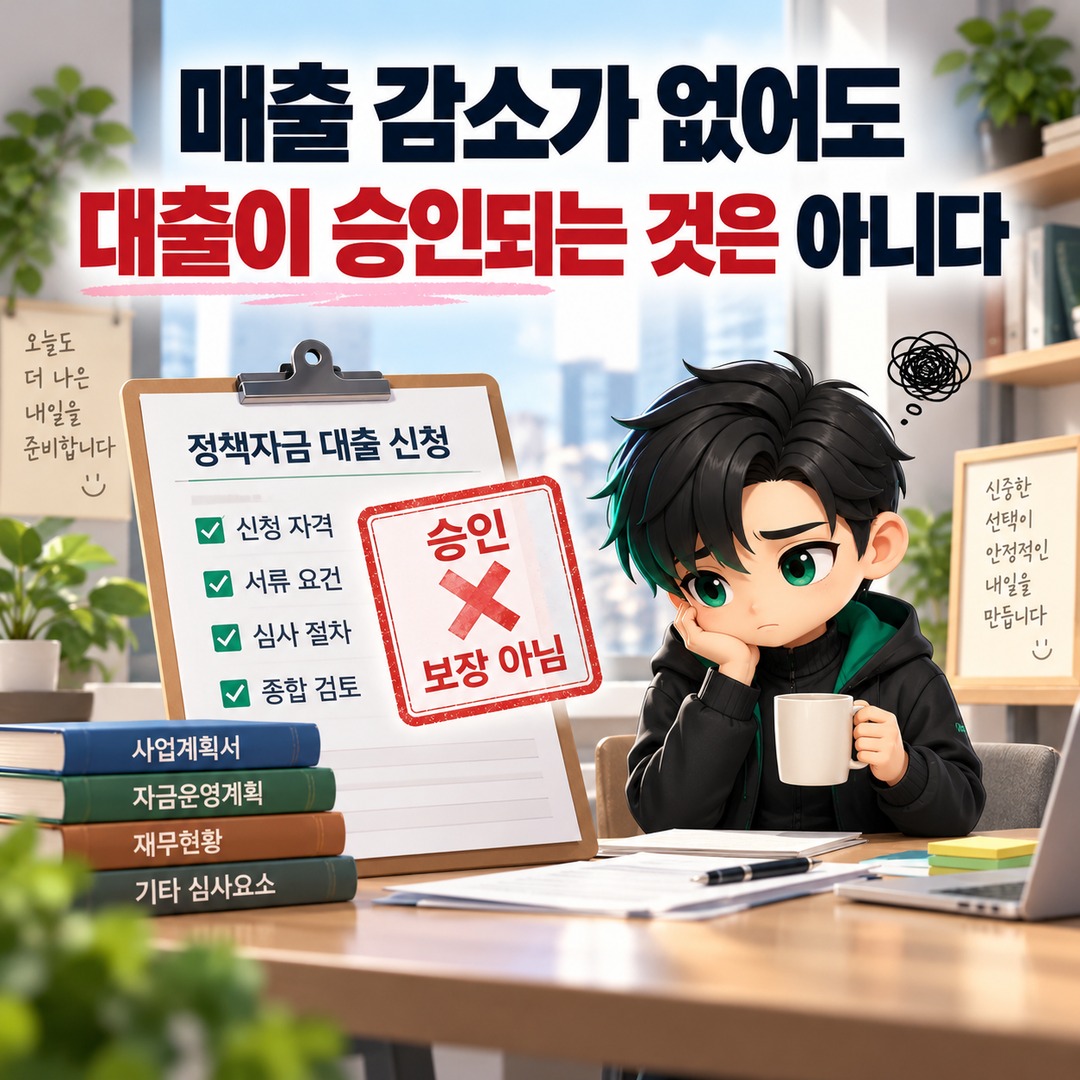2026년 10월 소상공인 일반경영안정자금, 매출 감소 없이 신청할 때 확인할 조건 - 매출 감소가 없어도 대출이 승인되는 것은 아니다 핵심 내용을 정리한 정보형 이미지