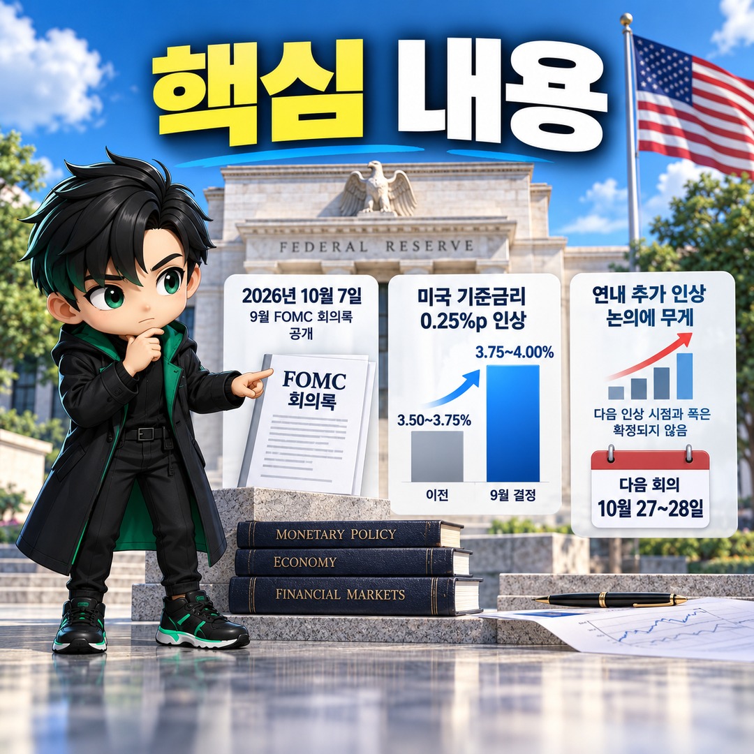 FED 회의록 공개, 미국 금리 3.75~4.00% 결정 뒤 추가 인상 논의는 어디까지 갔나 - 핵심 내용 핵심 내용을 정리한 정보형 이미지