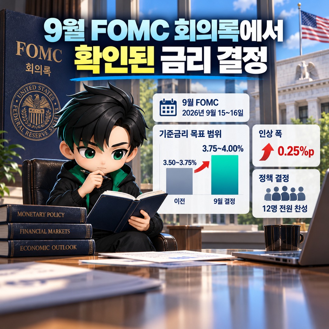 FED 회의록 공개, 미국 금리 3.75~4.00% 결정 뒤 추가 인상 논의는 어디까지 갔나 - 9월 FOMC 회의록에서 확인된 금리 결정 핵심 내용을 정리한 정보형 이미지