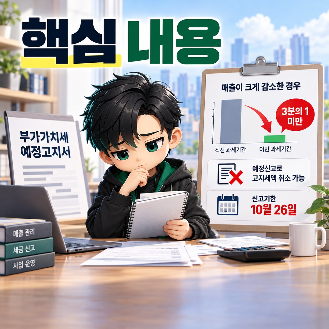 2026년 10월 부가세 예정고지, 매출 감소 시 고지세액 취소되는 조건과 신고기한 - 핵심 내용 핵심 내용을 정리한 정보형 이미지