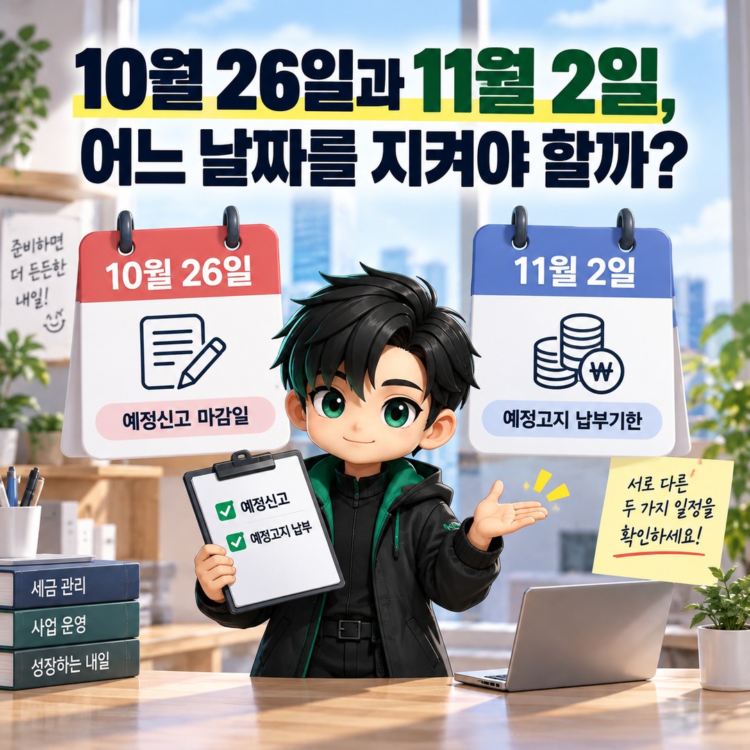 2026년 10월 부가세 예정고지, 매출 감소 시 고지세액 취소되는 조건과 신고기한 - 10월 26일과 11월 2일, 어느 날짜를 지켜야 할까? 핵심 내용을 정리한 정보형 이미지