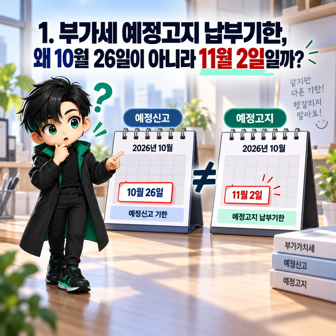 2026년 10월 부가세 예정고지 납부기한은 11월 2일, 못 낼 때 연장 신청하는 방법 - 1. 부가세 예정고지 납부기한, 왜 10월 26일이 아니라 11월 2일일까? 핵심 내용을 정리한 정보형 이미지