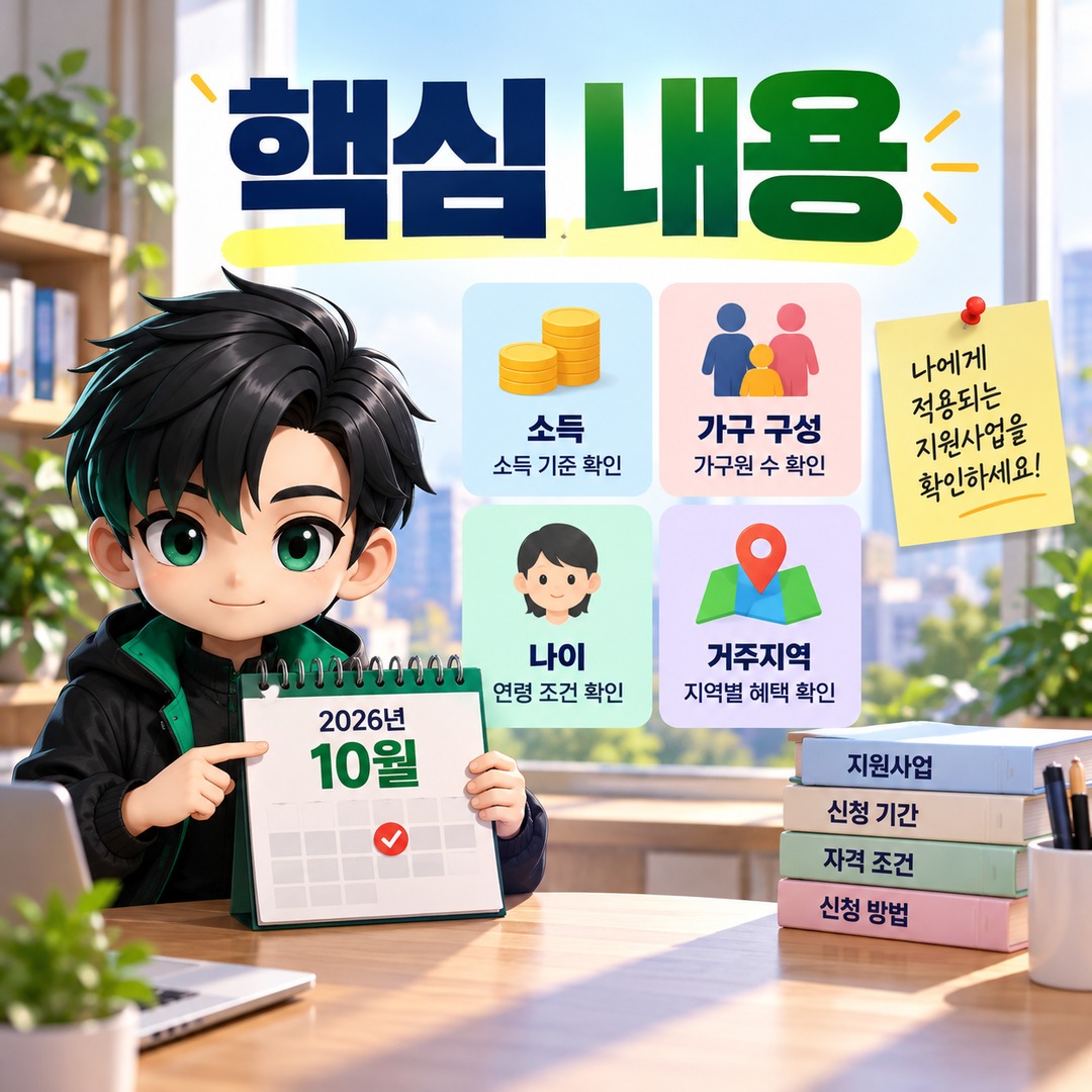 2026년 10월 정부 지원금, 내가 받을 수 있는 혜택과 신청 조건 확인 방법 - 핵심 내용 핵심 내용을 정리한 정보형 이미지
