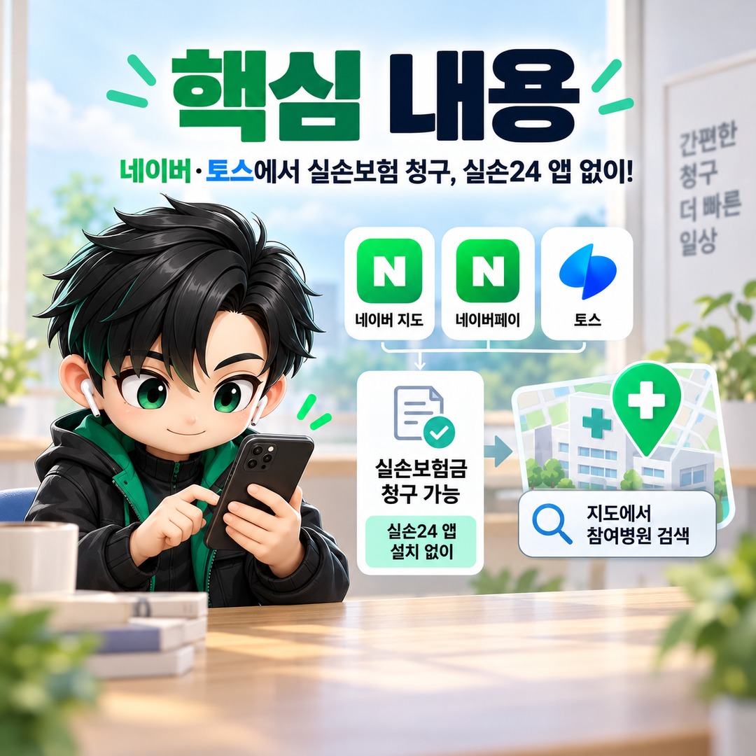 실손보험 청구 네이버·토스에서 바로 가능, 실손24 앱 없이 병원 찾는 방법 - 핵심 내용 핵심 내용을 정리한 정보형 이미지