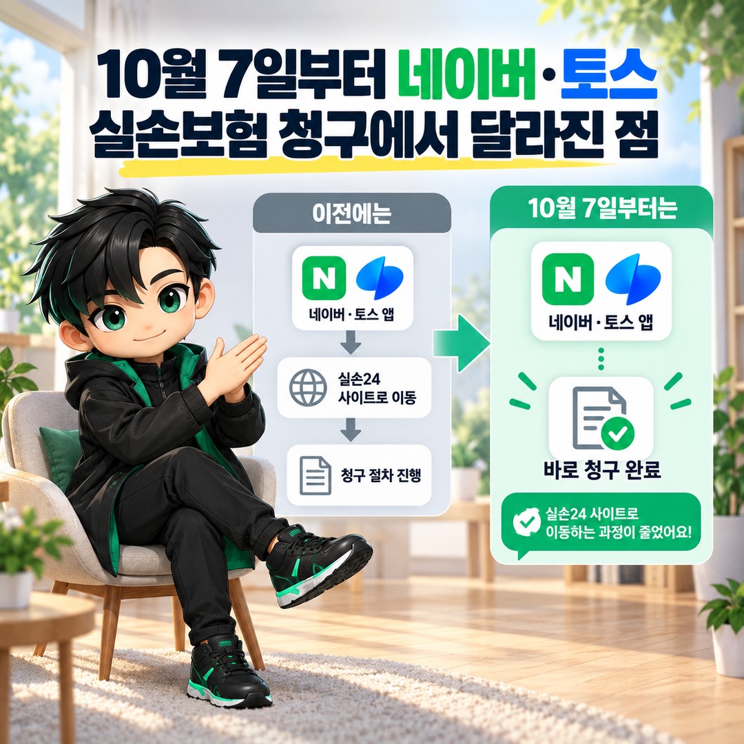 실손보험 청구 네이버·토스에서 바로 가능, 실손24 앱 없이 병원 찾는 방법 - 10월 7일부터 네이버·토스 실손보험 청구에서 달라진 점 핵심 내용을 정리한 정보형 이미지