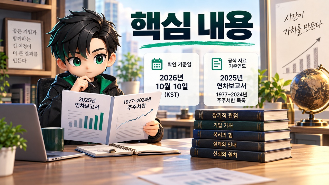 워런 버핏의 복리 투자 원칙 5가지｜1천만원의 30년 계산과 장기투자의 진짜 조건 - 핵심 내용 핵심 내용을 정리한 정보형 이미지