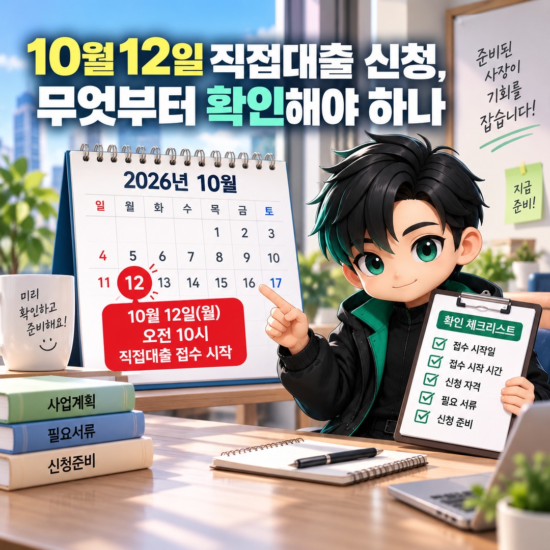 2026년 4분기 소상공인 정책자금, 10월 12일 직접대출과 대리대출 선택 기준 - 10월 12일 직접대출 신청, 무엇부터 확인해야 하나 핵심 내용을 정리한 정보형 이미지