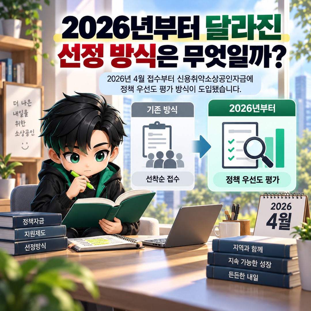 2026 소상공인 신용취약자금, 신용점수 839점 이하여도 대출이 확정되지 않는 이유 - 2026년부터 달라진 선정 방식은 무엇일까? 핵심 내용을 정리한 정보형 이미지
