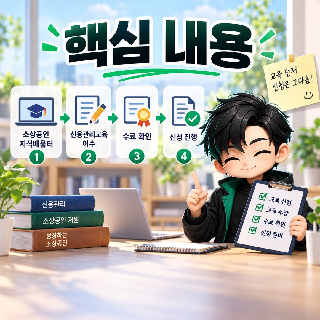 2026 소상공인 신용관리교육 어디서 듣나? 신용취약자금 신청 전 수료 확인까지 - 핵심 내용 핵심 내용을 정리한 정보형 이미지