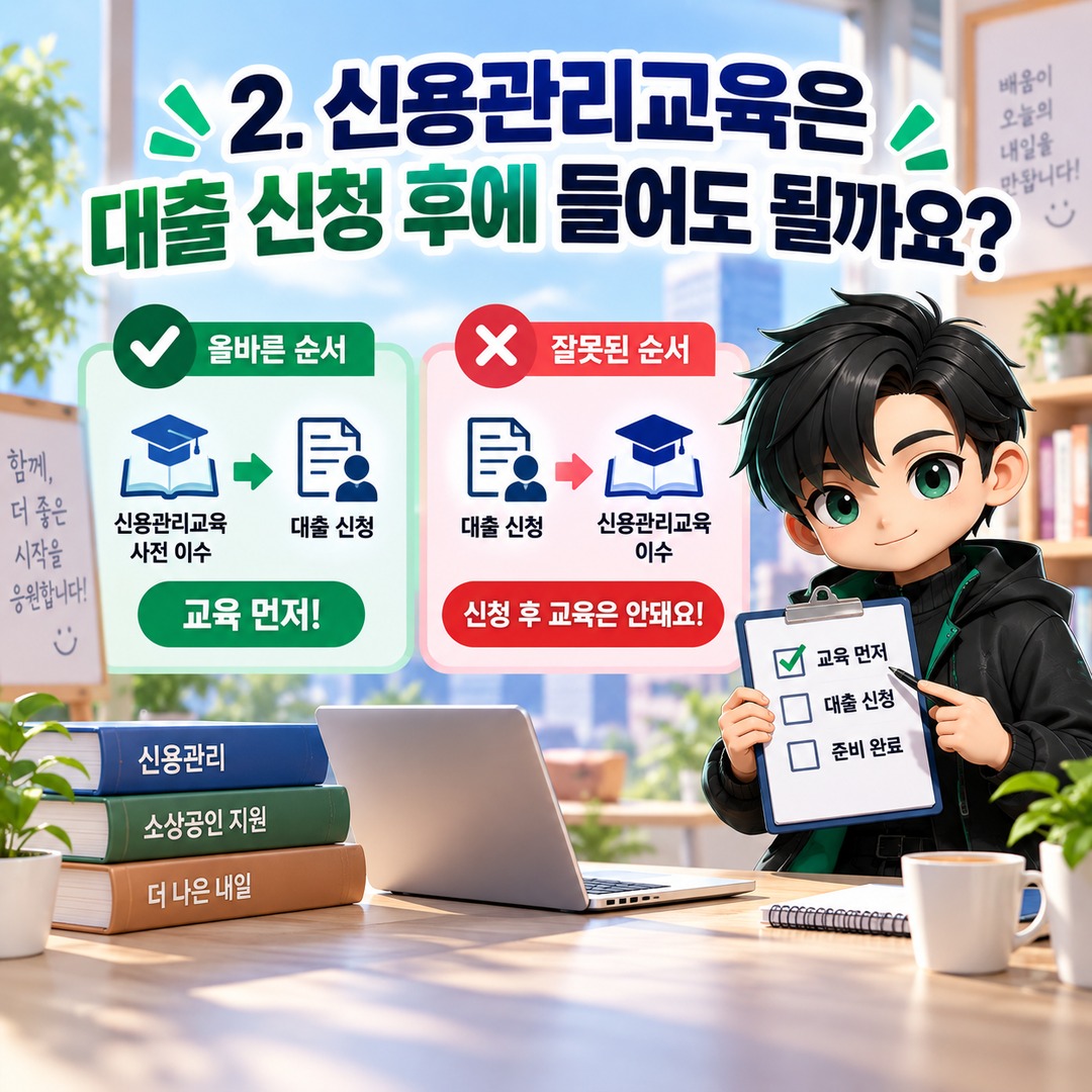 2026 소상공인 신용관리교육 어디서 듣나? 신용취약자금 신청 전 수료 확인까지 - 2. 신용관리교육은 대출 신청 후에 들어도 될까요? 핵심 내용을 정리한 정보형 이미지