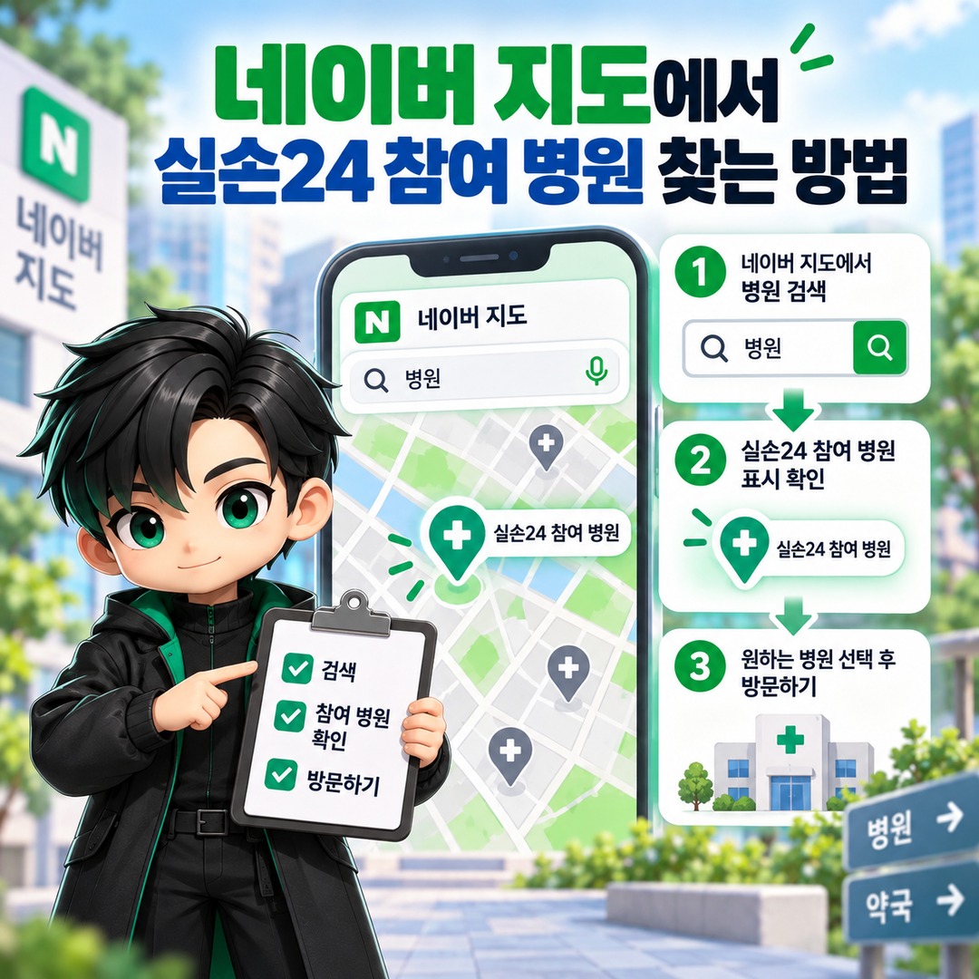 2026 Silson24: How to Find Participating Hospitals on Naver Map - Informational image summarizing the key steps