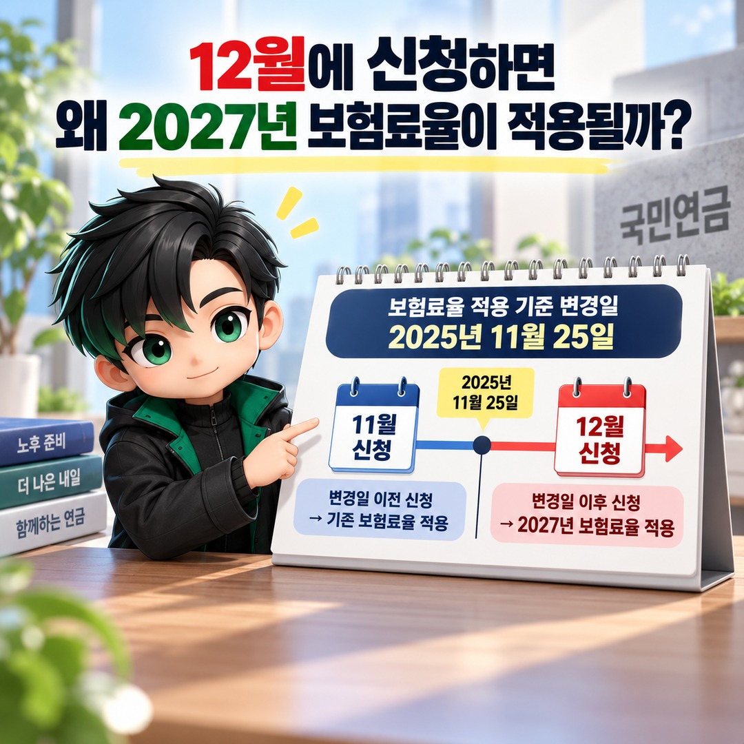 2026년 국민연금 추납, 11월과 12월 신청하면 보험료가 얼마나 달라질까 - 12월에 신청하면 왜 2027년 보험료율이 적용될까 핵심 내용을 정리한 정보형 이미지