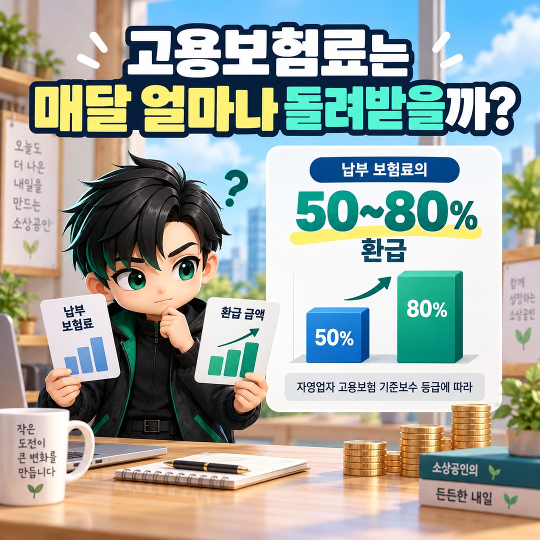2026 소상공인 고용보험료 지원, 기존 가입자도 가능하지만 지난달 보험료는 제외 - 고용보험료는 매달 얼마나 돌려받을까? 핵심 내용을 정리한 정보형 이미지