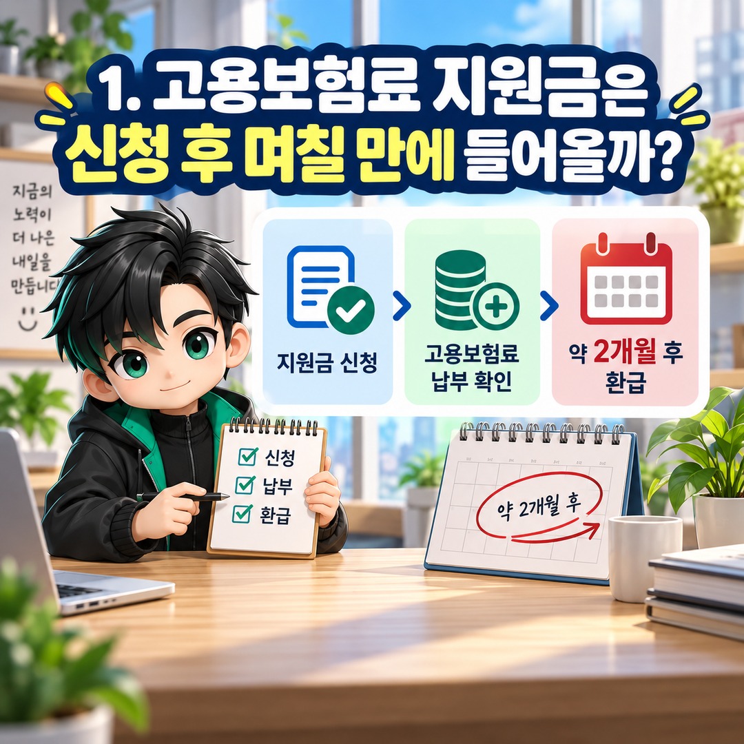 2026 소상공인 고용보험료 지원금 언제 입금될까? 납부 후 약 2개월, 환급일 계산법 - 1. 고용보험료 지원금은 신청 후 며칠 만에 들어올까? 핵심 내용을 정리한 정보형 이미지