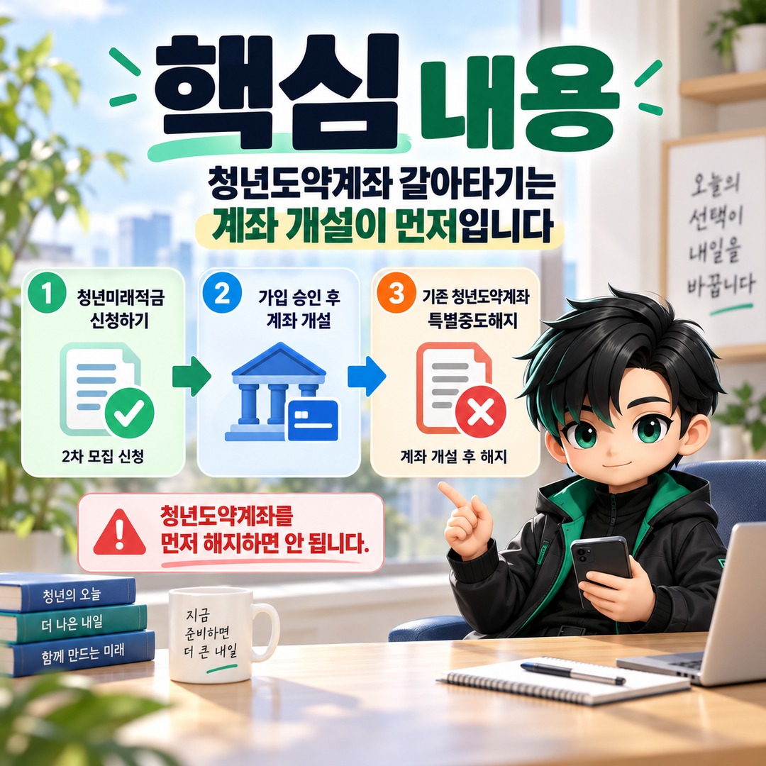 2026 청년미래적금 2차 신청, 청년도약계좌 갈아타기는 계좌 개설이 먼저 - 핵심 내용 핵심 내용을 정리한 정보형 이미지