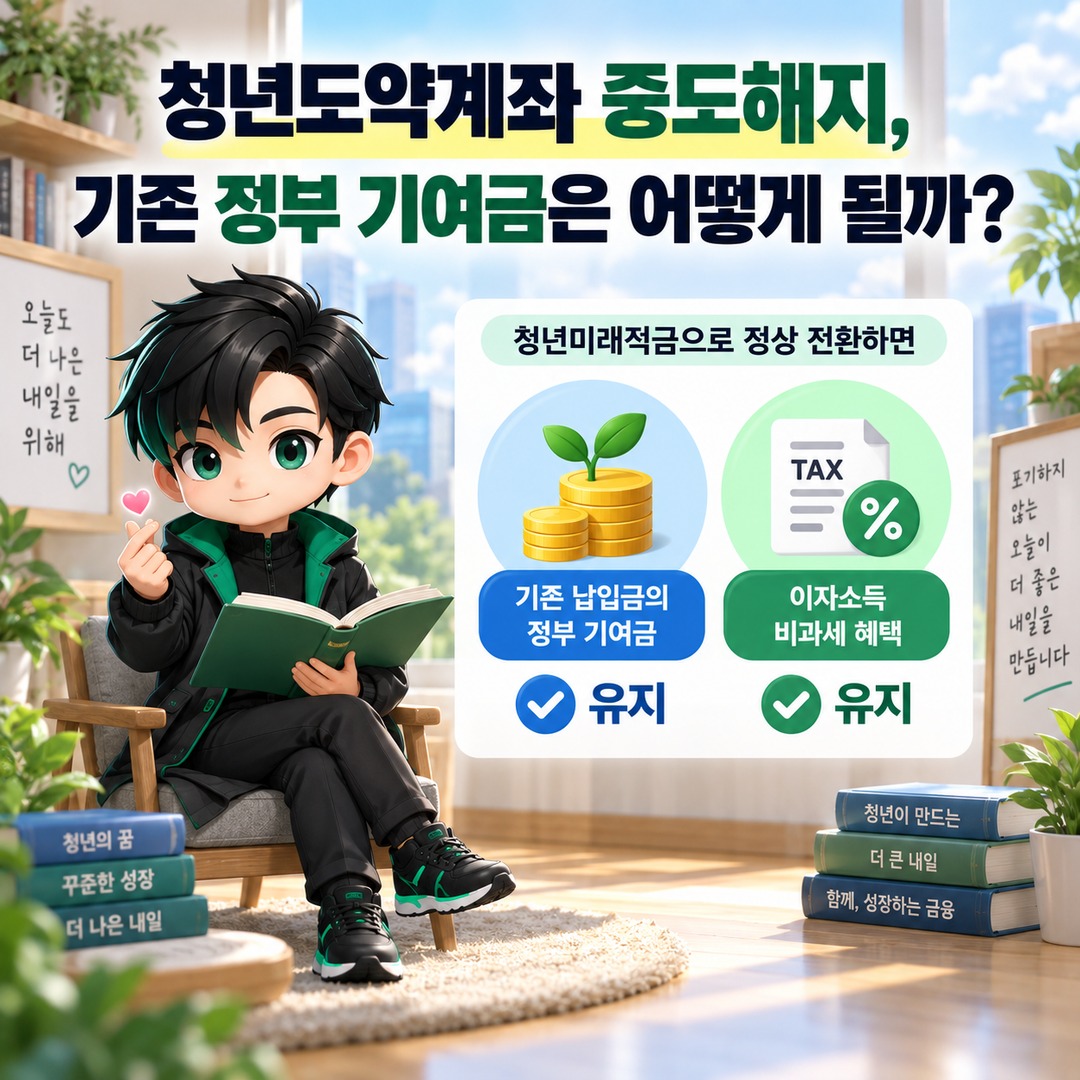 2026 청년미래적금 2차 신청, 청년도약계좌 갈아타기는 계좌 개설이 먼저 - 청년도약계좌 중도해지, 기존 정부 기여금은 어떻게 될까? 핵심 내용을 정리한 정보형 이미지